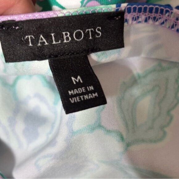 Talbots Women’s Medium Purple Green Floral Dress Keyhole Back Stretch Sleeveless - Picture 2 of 9